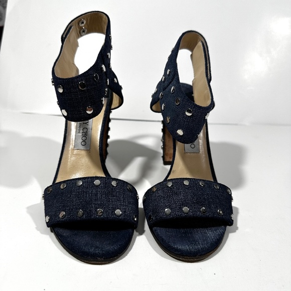 Jimmy Choo [ Women‎ 39.5 ] Denim Blue Studded Strappy Ankle Strap Heels - Picture 3 of 14